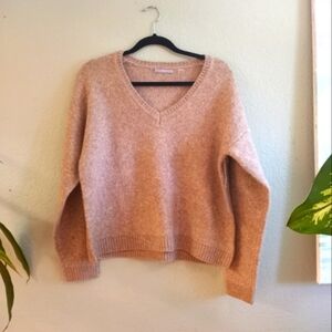 Tart Collections Neutral Taupe Soft Casual Comfy Cozy Classic V Neck Sweater M